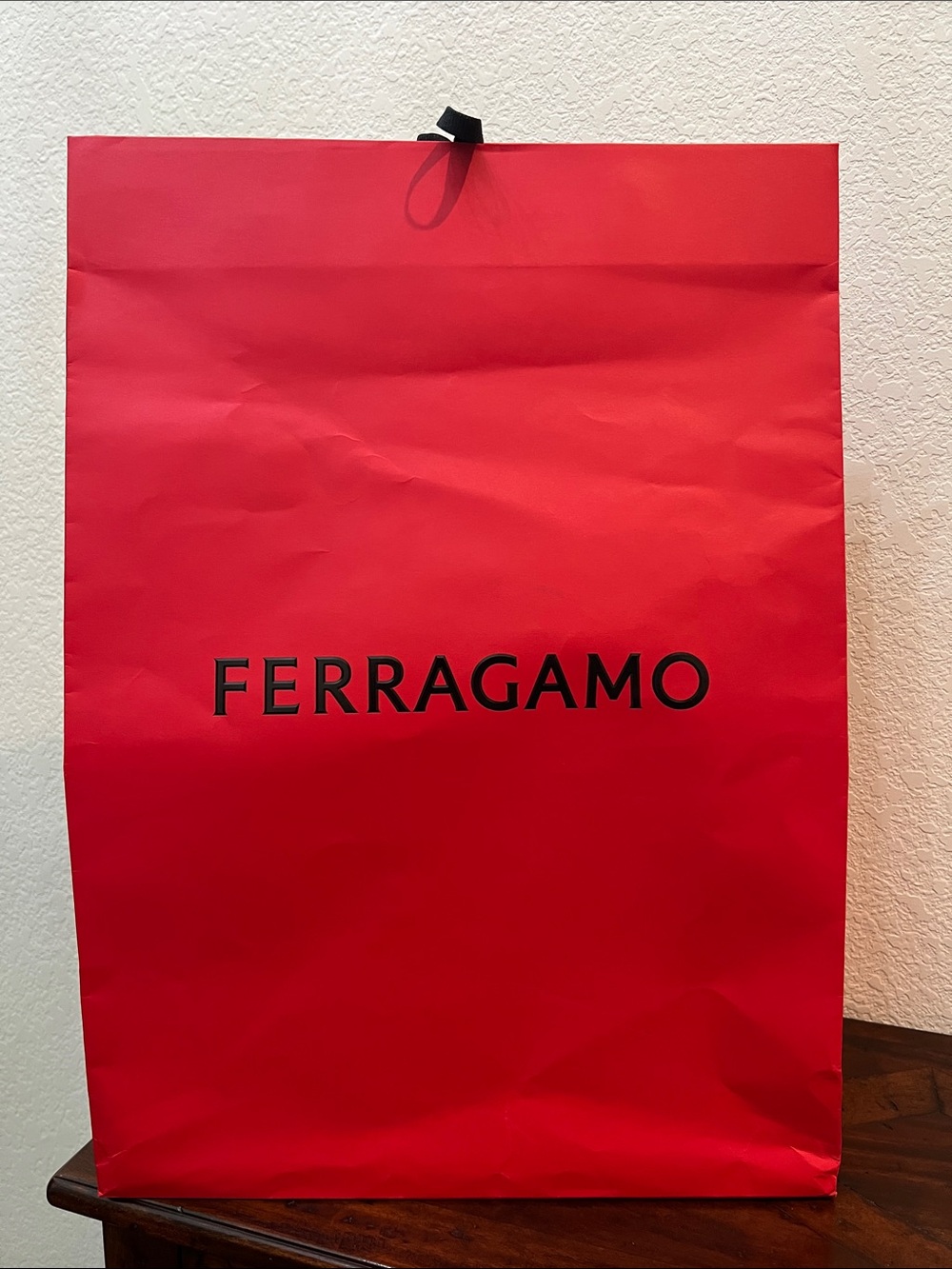 Ferragamo Red Paper Shopping Bag with Black Logo